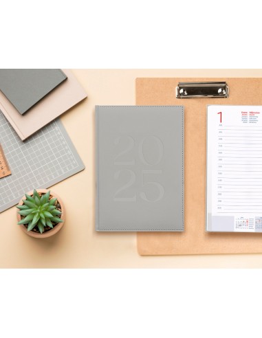 Agenda encuadernada liderpapel creta 170 x 240 2025 dia pagina color gris papel 70 gr