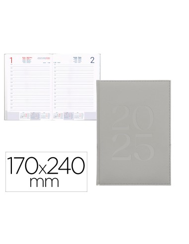 Agenda encuadernada liderpapel creta 170 x 240 2025 dia pagina color gris papel 70 gr