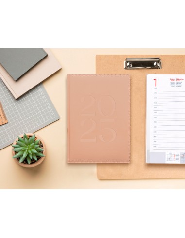 Agenda encuadernada liderpapel creta 170 x 240 2025 dia pagina color rosa nude papel 70 gr