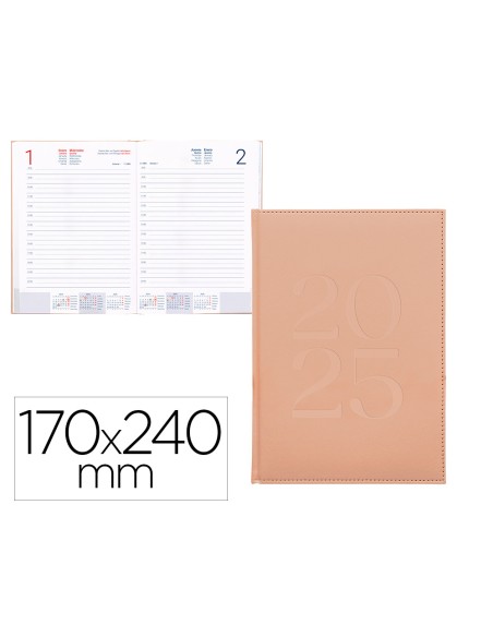 Agenda encuadernada liderpapel creta 170 x 240 2025 dia pagina color rosa nude papel 70 gr