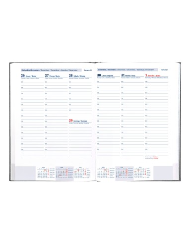 Agenda encuadernada liderpapel creta a5 2025 dia pagina negro papel 70 gr