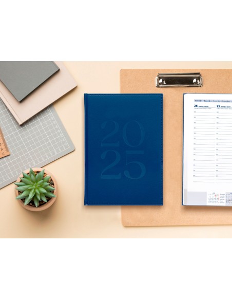 Agenda encuadernada liderpapel creta a5 2025 semana vista azul papel 70 gr