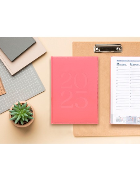 Agenda encuadernada liderpapel creta a5 2025 semana vista color rosa papel 70 gr