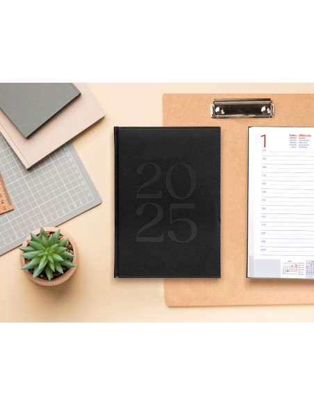 Agenda encuadernada liderpapel creta a5 2025 semana vista negro papel 70 gr