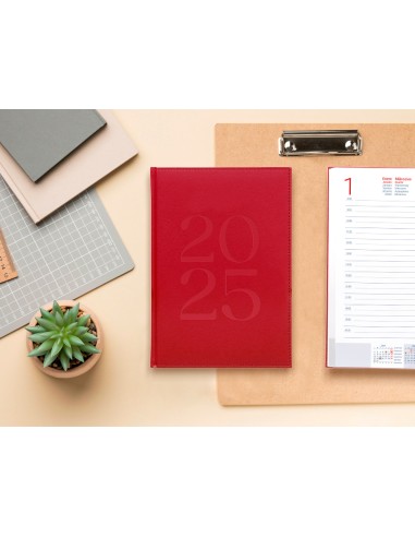 Agenda encuadernada liderpapel creta a5 2025 dia pagina color rosa buganvilla papel 70 gr