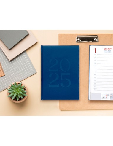 Agenda encuadernada liderpapel creta a5 2025 dia pagina azul papel 70 gr