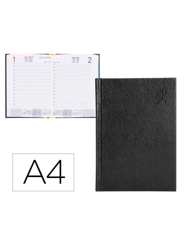 Agenda encuadernada liderpapel corfu a4 2025 dia pagina negro papel 60 gr