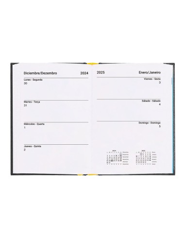 Agenda encuadernada liderpapel corfu a6 2025 dia pagina negro papel 60 gr