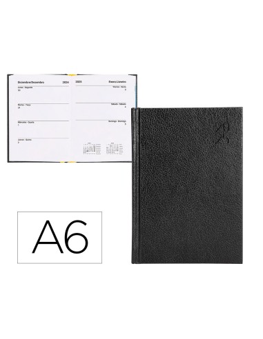 Agenda encuadernada liderpapel corfu a6 2025 dia pagina negro papel 60 gr