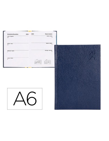 Agenda encuadernada liderpapel corfu a6 2025 dia pagina azul papel 60 gr