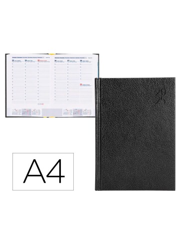 Agenda encuadernada liderpapel corfu a4 2025 semana vista negro papel 60 gr