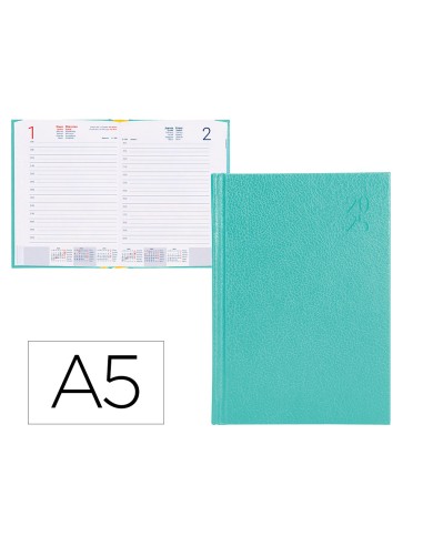 Agenda encuadernada liderpapel corfu a5 2025 semana vista color verde menta papel 60 gr