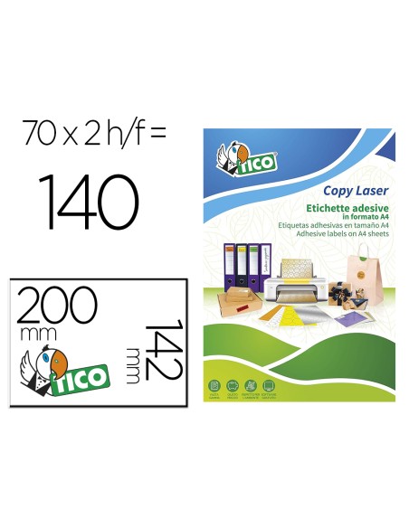 Etiqueta adhesiva tico naranja fluorescentes permanente fsclaser inkjet fotocopia 200x142mm caja de 140 unidades