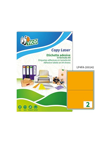 Etiqueta adhesiva tico naranja fluorescentes permanente fsclaser inkjet fotocopia 200x142mm caja de 140 unidades