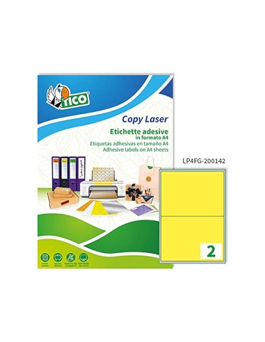 Etiqueta adhesiva tico amarill o fluorescentes permanente fsclaser inkjet fotocopia 200x142mm caja de 140 unidades