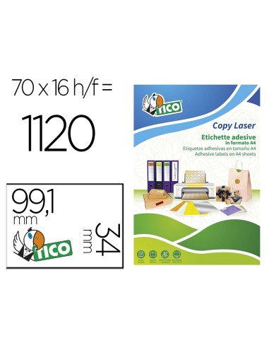 Etiqueta adhesiva tico verde f luorescentes permanente fsc laser inkjet fotocopia 991x34 mmcaja de 1120 unidades