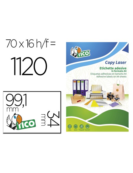 Etiqueta adhesiva tico amarill o fluorescentes permanente fsclaser inkjet fotocopia 991x34mm caja de 1120 unidades