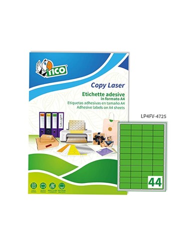 Etiqueta adhesiva tico verde f luorescentes permanente fsc laser inkjet fotocopia 475x255 mmcaja de 3080 unidades
