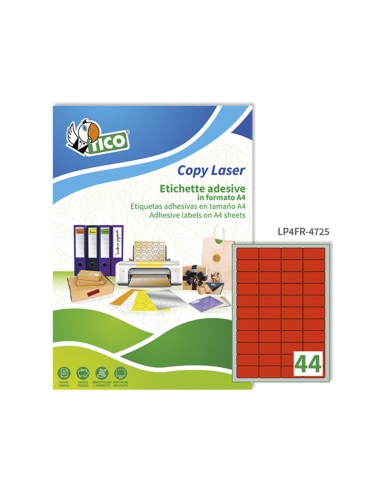 Etiqueta adhesiva tico rojo fl uorescentes permanente fsc laser inkjet fotocopia 475x255 mmcaja de 3080 unidades