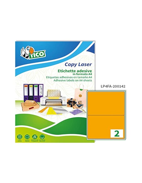 Etiqueta adhesiva tico naranja fluorescentes permanente fsclaser inkjet fotocopia 210x297mm caja de 70 unidades