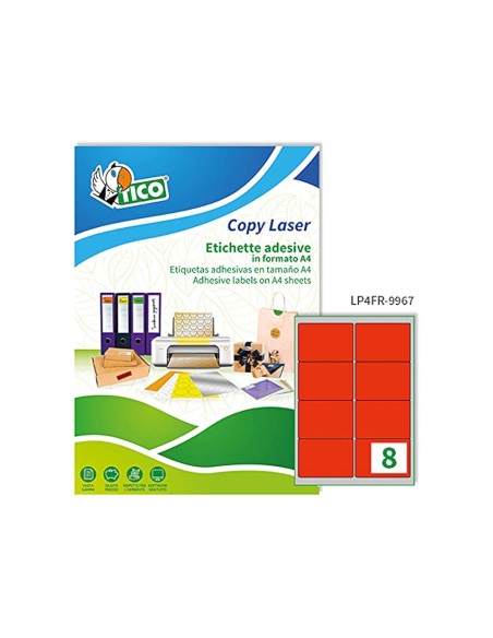 Etiqueta adhesiva tico rojo fl uorescentes permanente fsc laser inkjet fotocopia 991x677 mmcaja de 560 unidades