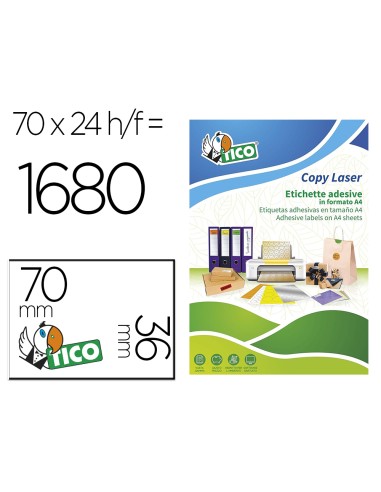 Etiqueta adhesiva tico verde f luorescentes permanente fsc laser inkjet fotocopia 70x36 mmcaja de 1680 unidades