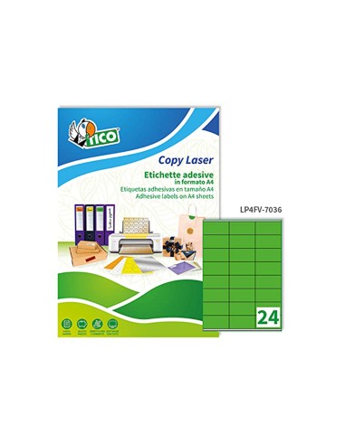 Etiqueta adhesiva tico verde f luorescentes permanente fsc laser inkjet fotocopia 70x36 mmcaja de 1680 unidades