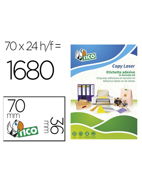 Etiqueta adhesiva tico naranja fluorescenteses permanente fsclaser inkjet fotocopia70x36 mm caja de 1680 unidades