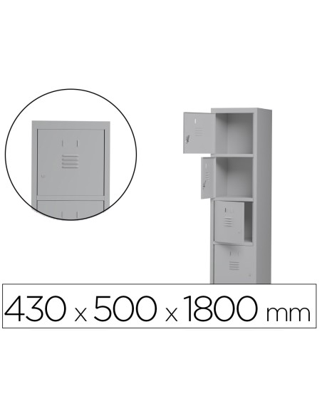 Taquilla metalica rocada 400 1 modulo x 4 puertas gris 430x500x1800 mm Taquilla metalica rocada 400 1 modulo x 4 puertas gris 430x500x1800 mm