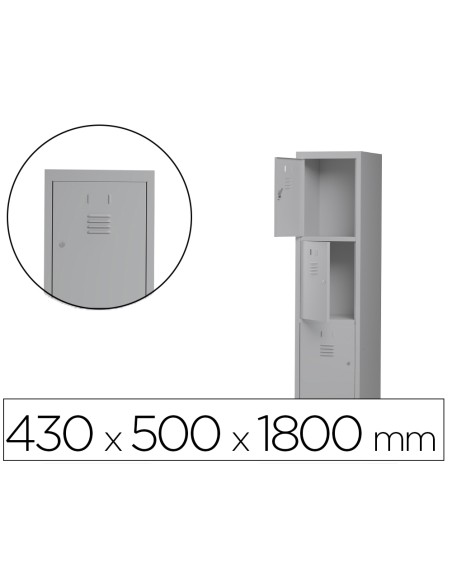 Taquilla metalica rocada 400 1 modulo x 3 puertas gris 430x500x1800 mm Taquilla metalica rocada 400 1 modulo x 3 puertas gris 430x500x1800 mm