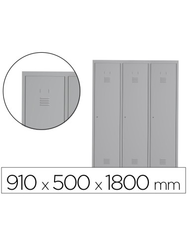 Taquilla metalica rocada 300 3 modulos x 3 puerta gris 910x500x1800 mm