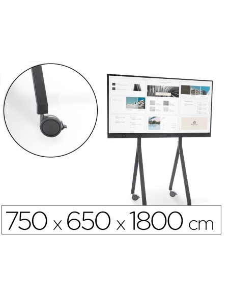 Soporte movil rocada para monitores interactivos 65 a 86 estructura tubo acero 4 ruedas con freno 750x650x1800