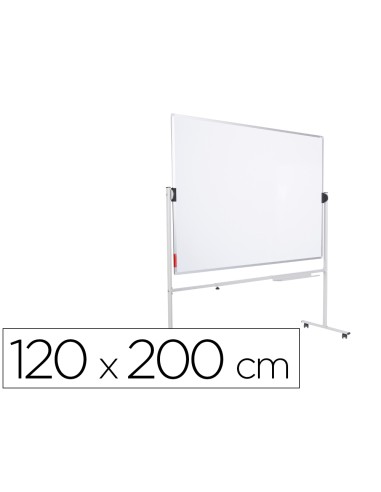 Pizarra blanca rocada acero vitrificado magnetico marco aluminio doble cara volteable 120x200 cm