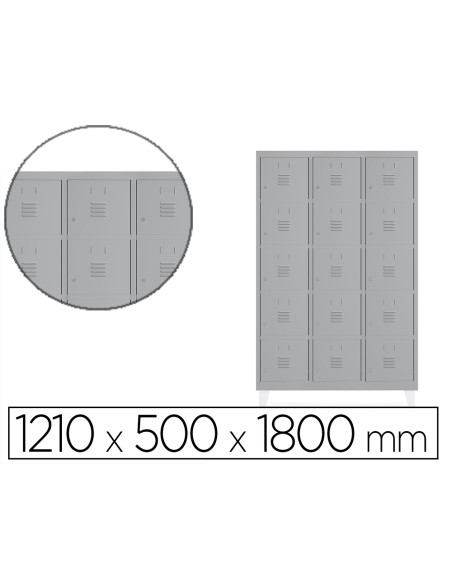 Taquilla metalica rocada 400 3 modulos x 5 puertas gris 1210x500x1800 mm Taquilla metalica rocada 400 3 modulos x 5 puertas gris 1210x500x1800 mm