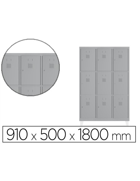Taquilla metalica rocada 300 3 modulos x 3 puertas gris 910x500x1800 mm Taquilla metalica rocada 300 3 modulos x 3 puertas gris 910x500x1800 mm