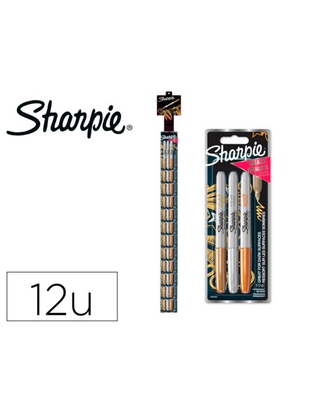 Rotulador sharpie permanente fino metalico blister de 3 unidades oro plata bronce clipstrip de 12 blister