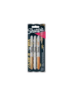 Rotulador sharpie permanente fino metalico blister de 3 unidades oro plata bronce clipstrip de 12 blister