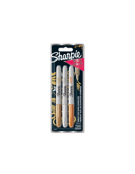 Rotulador sharpie permanente fino metalico blister de 3 unidades oro plata bronce clipstrip de 12 blister