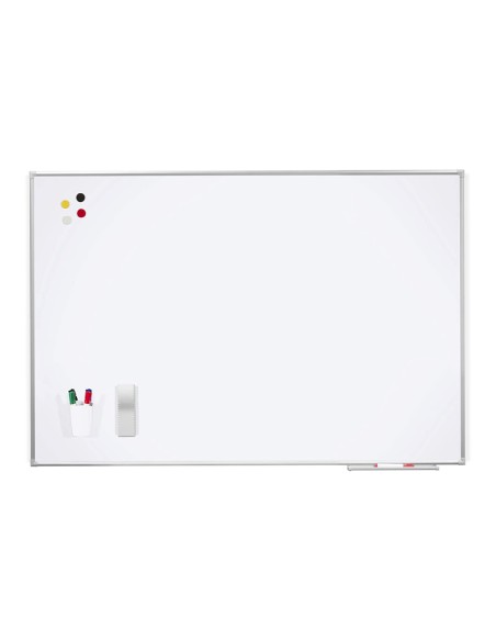 Pizarra blanca rocada lacada magnetica marco aluminio con cantoneras 120x200 cm