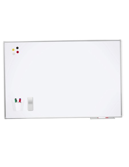 Pizarra blanca rocada lacada magnetica marco aluminio con cantoneras 100x200 cm