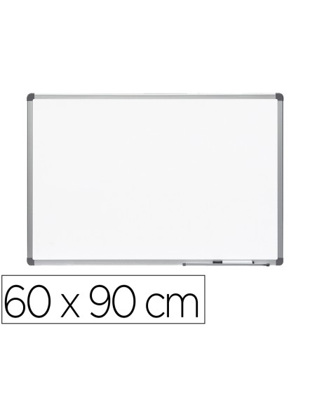 Pizarra blanca rocada lacada magnetica marco aluminio con cantoneras 60x90 cm