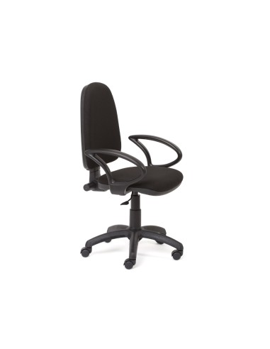 Silla rocada de oficina brazos fijos base nylon respaldo y asiento tela ignifuga negro