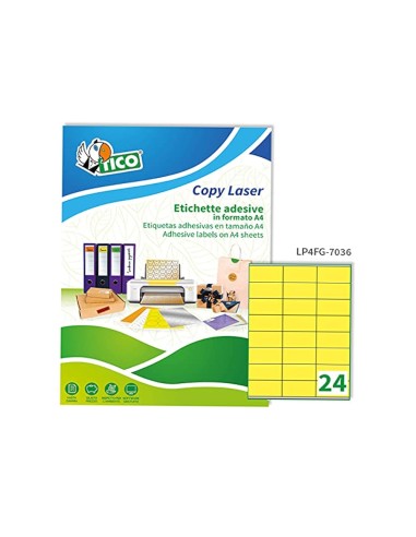 Etiqueta adhesiva tico amarill o fluorescenteses permanente fsc laser inkjet fotocopia 70x36mm caja de 1680 unidades