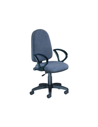 Silla rocada de oficina brazos fijos base nylon respaldo y asiento tela ignifuga gris