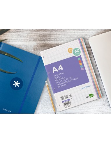 Recambio liderpapel a4 20050 hojas 90g m2 cuadro 5 mm 4 taladros bandas de 5 colores