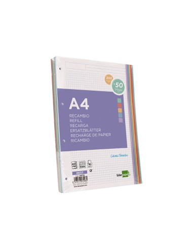 Recambio liderpapel a4 20050 hojas 90g m2 cuadro 5 mm 4 taladros bandas de 5 colores
