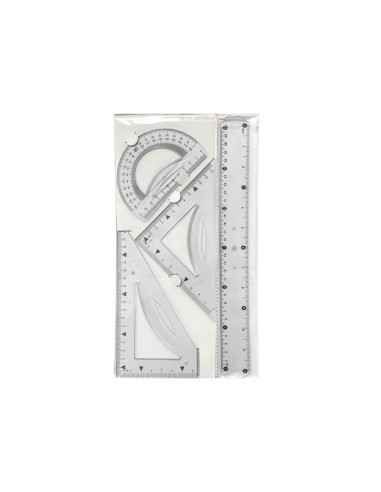 Juego escuadra 21 cm cartabon 21 cm regla 30 cm y semicirculo plastico flexible en petaca liderpapel