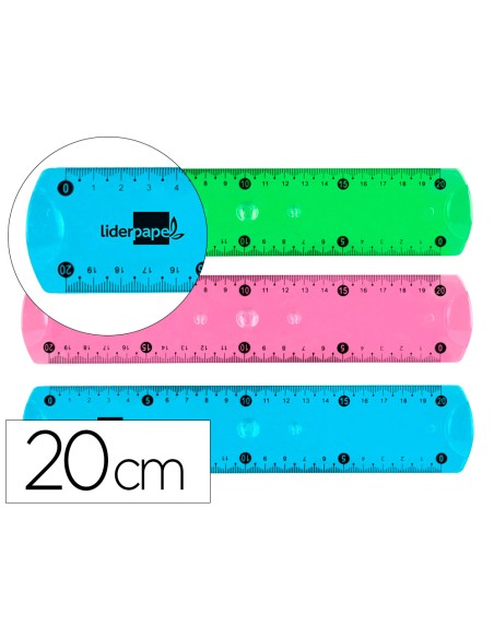 Regla liderpapel plastico flexible 20 cm colores surtidos
