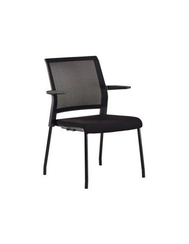 Silla rocada confidente brazos fijos estructura metalica asiento tela ignifuga negro respaldo malla