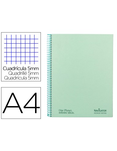 Cuaderno espiral navigator a4 micro tapa forrada 80h 80gr cuadro 5mm 1 banda color menta